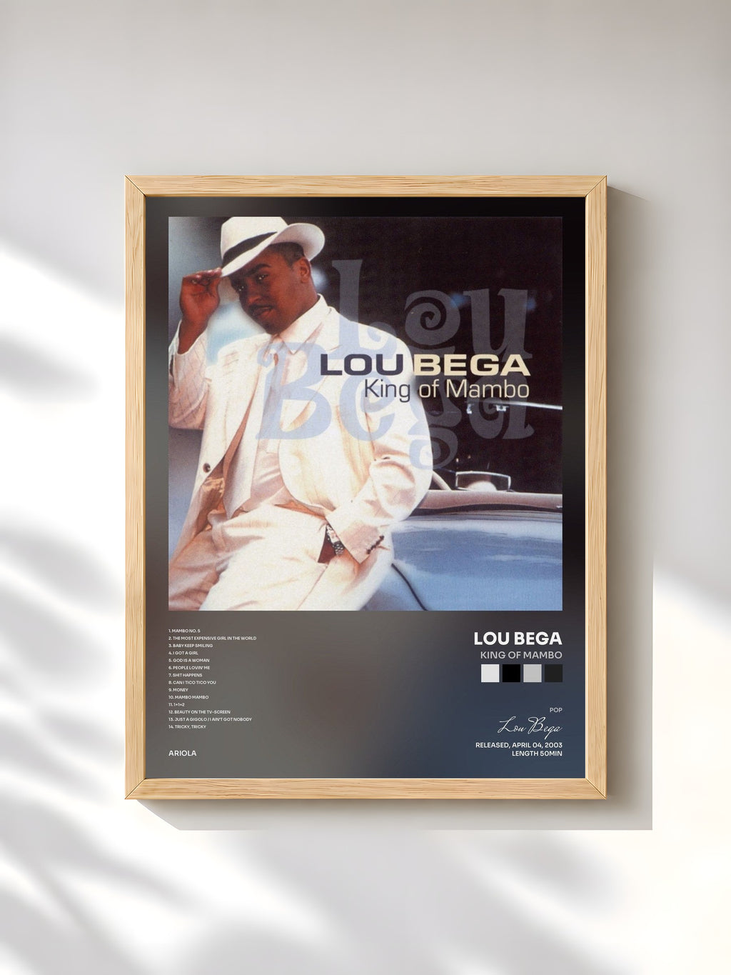#bois Tableau de l'album King Of Mambo de Lou Bega, cadre en bois brut, imprimé et encadré en France