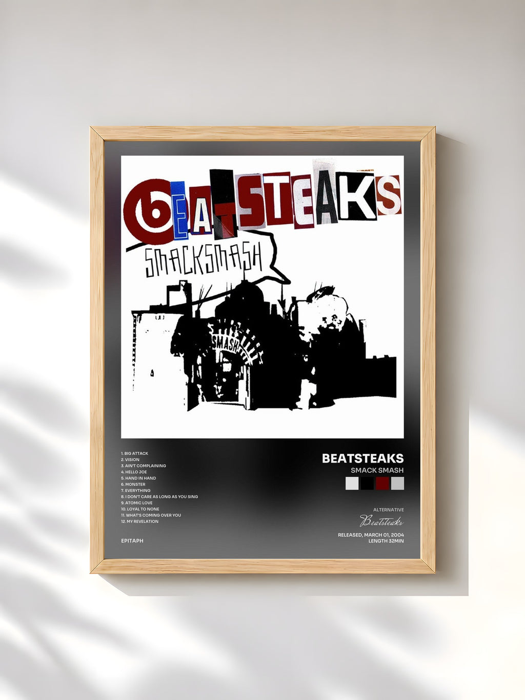#bois Tableau de l'album Smack Smash de Beatsteaks, cadre en bois brut, imprimé et encadré en France