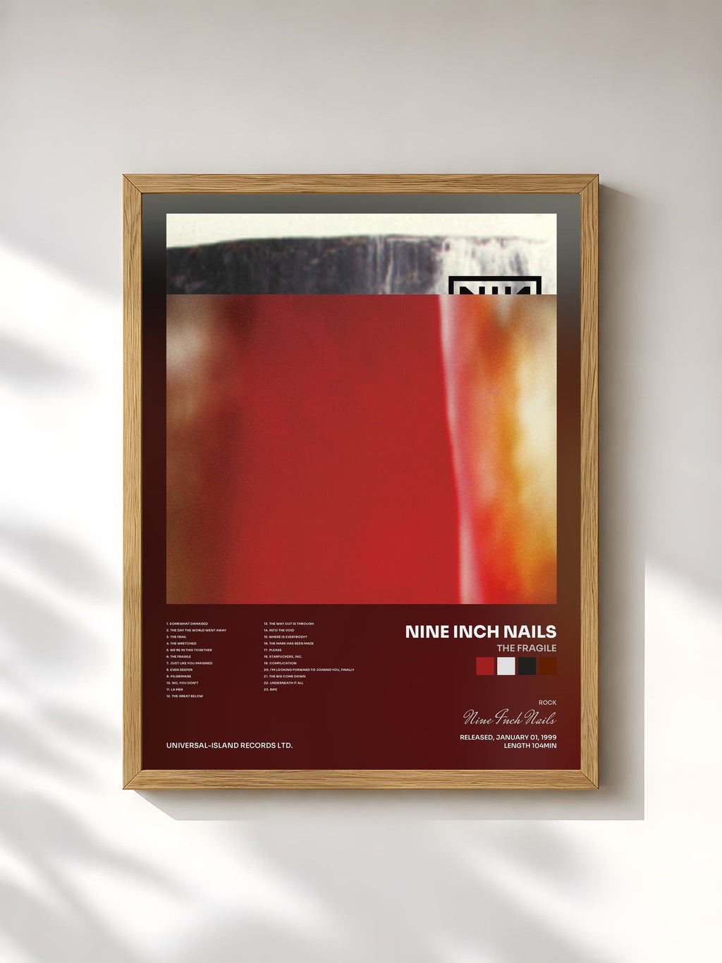 #bois Tableau de l'album The Fragile de Nine Inch Nails, cadre en bois brut, imprimé et encadré en France