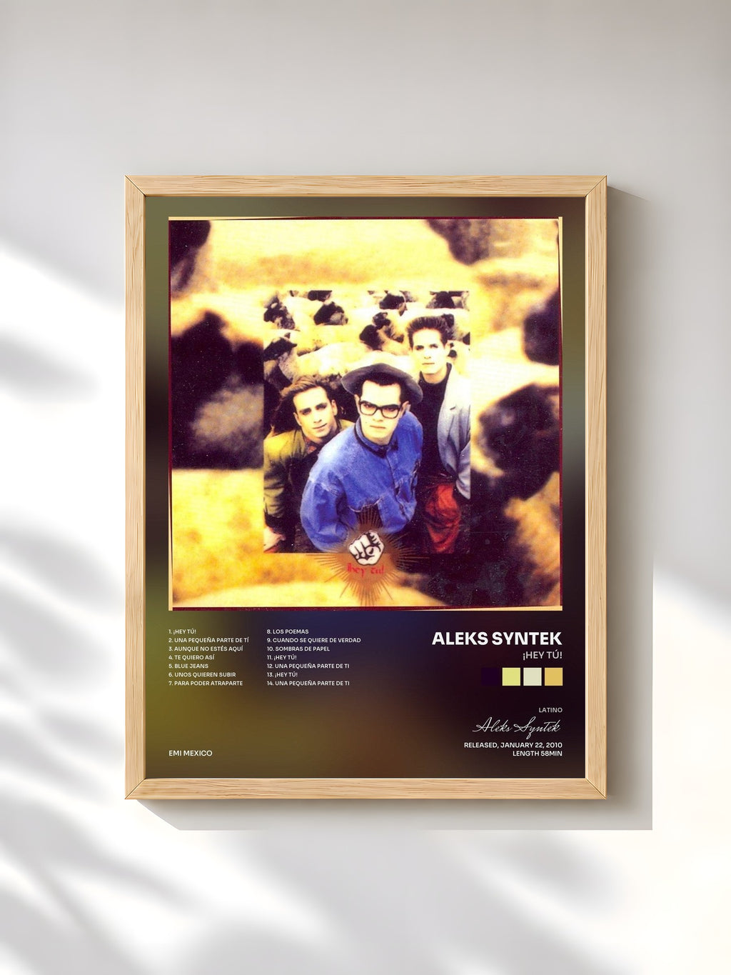 #bois Tableau de l'album ¡Hey Tú! de Aleks Syntek, cadre en bois brut, imprimé et encadré en France