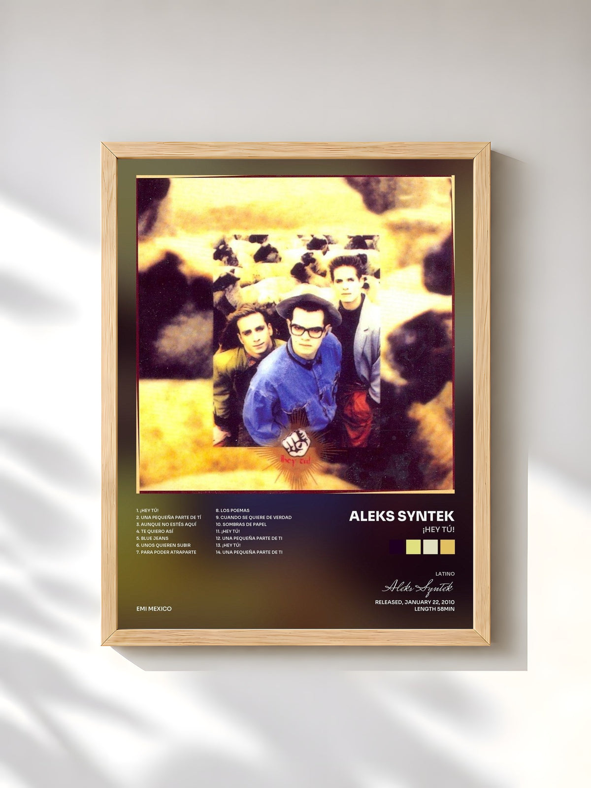 #bois Tableau de l'album ¡Hey Tú! de Aleks Syntek, cadre en bois brut, imprimé et encadré en France