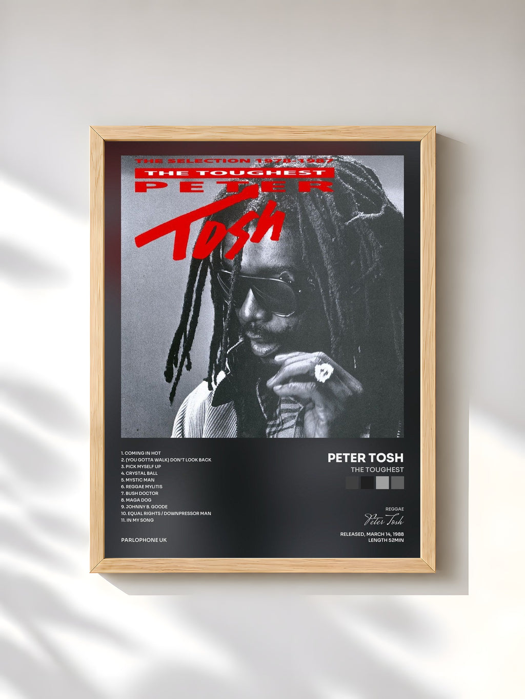#bois Tableau de l'album The Toughest de Peter Tosh, cadre en bois brut, imprimé et encadré en France