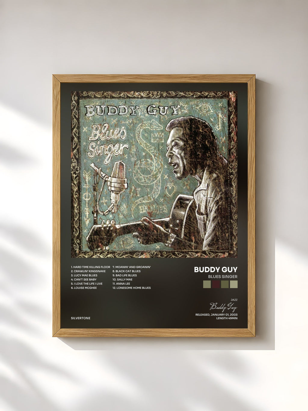 #bois Tableau de l'album Blues Singer de Buddy Guy, cadre en bois brut, imprimé et encadré en France