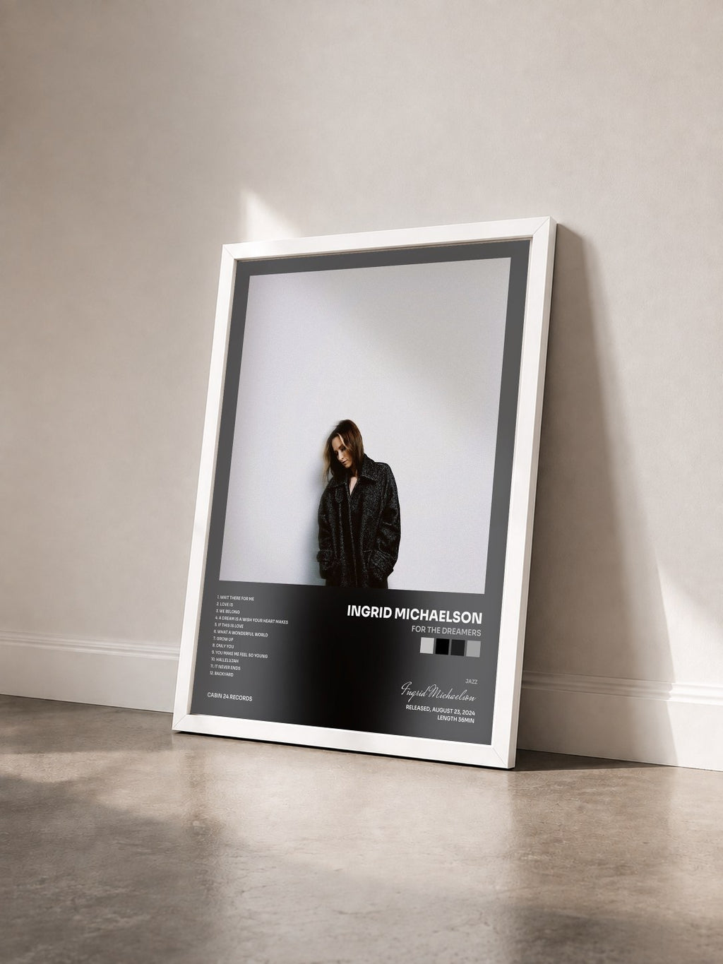 #blanc Tableau de l'album For the Dreamers de Ingrid Michaelson vu de trois quarts, cadre blanc