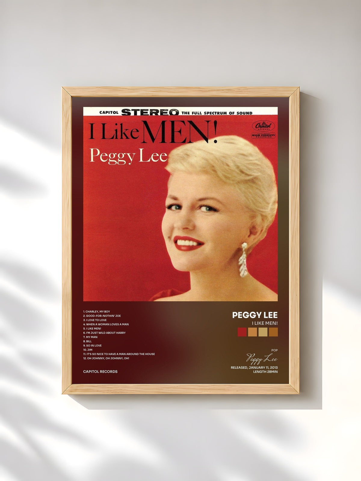 #bois Tableau de l'album I Like Men! de Peggy Lee, cadre en bois brut, imprimé et encadré en France