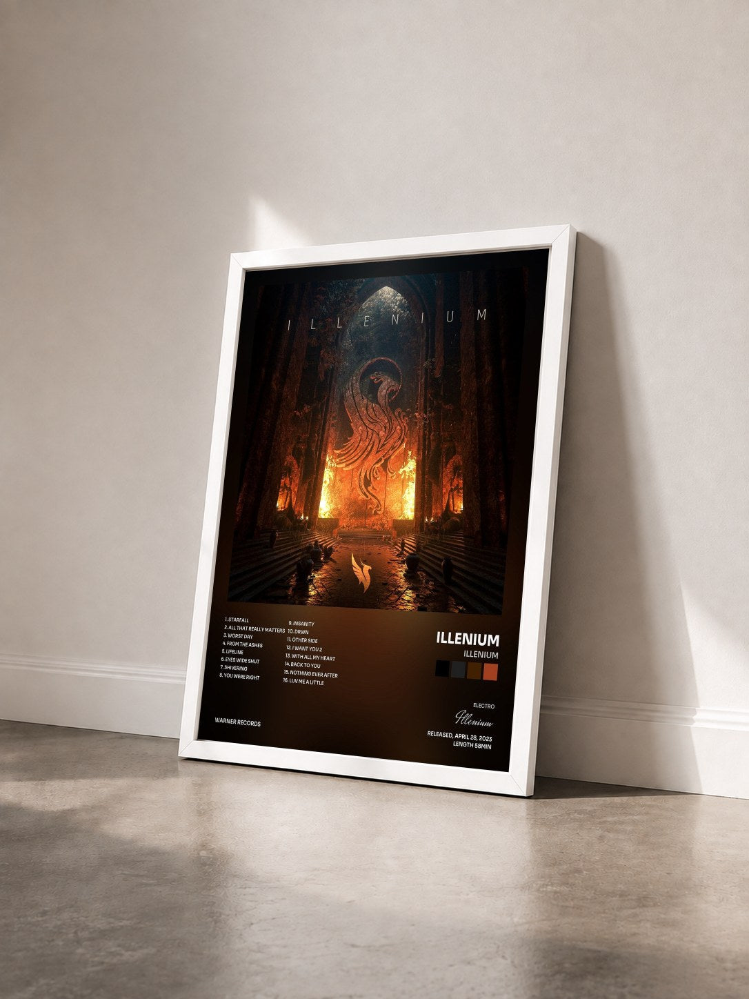 #blanc Tableau de l'album ILLENIUM de Illenium vu de trois quarts, cadre blanc