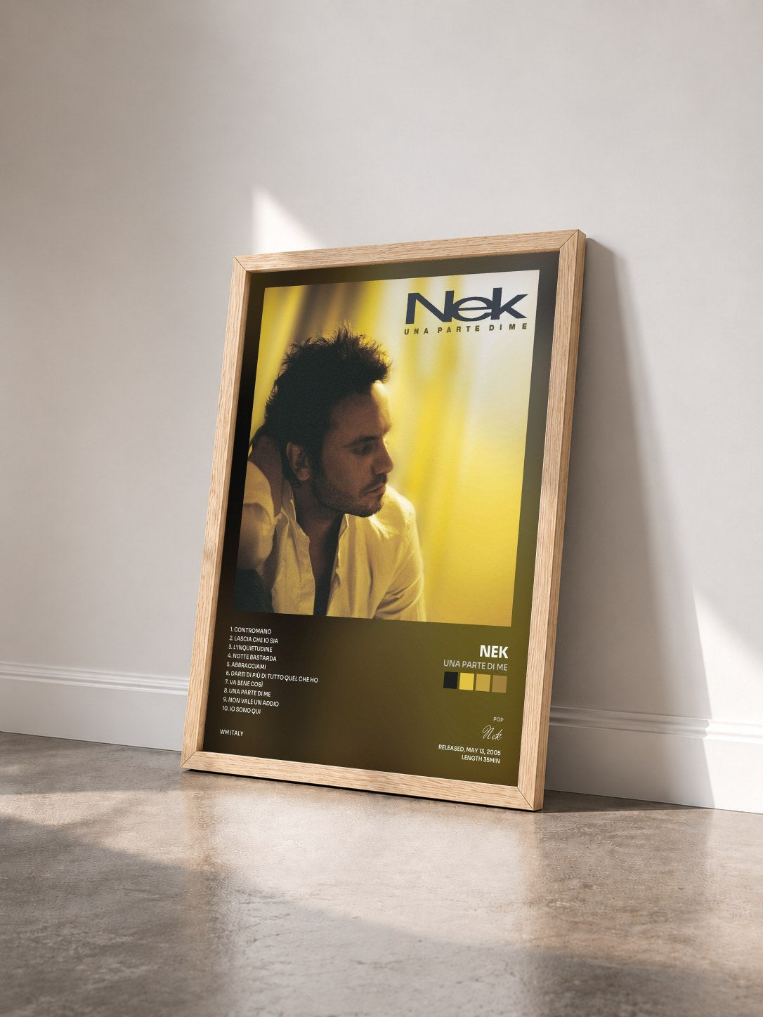 #bois Tableau de l'album Una parte di me de Nek vu de trois quarts, cadre en bois brut