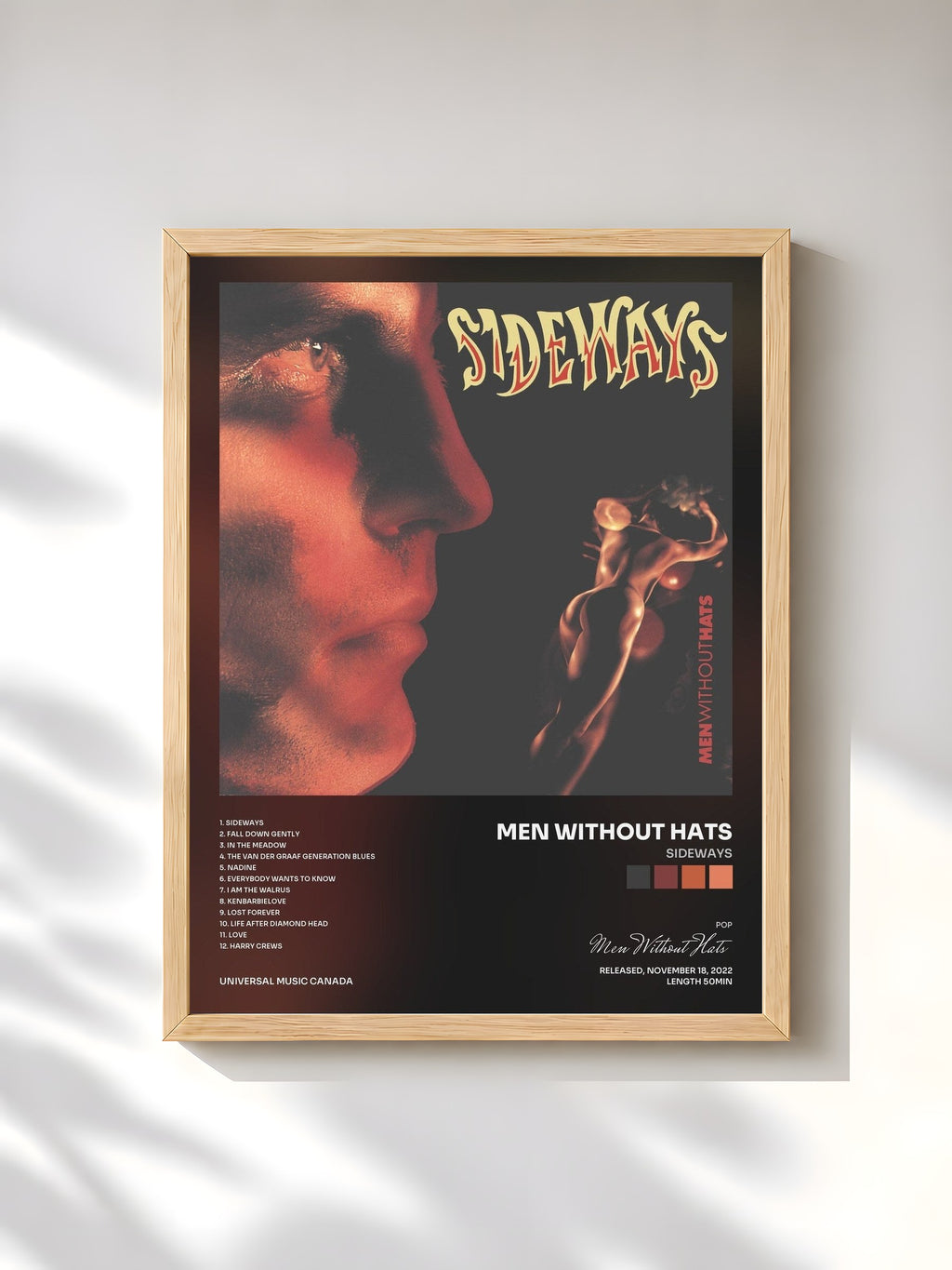 #bois Tableau de l'album Sideways de Men Without Hats, cadre en bois brut, imprimé et encadré en France