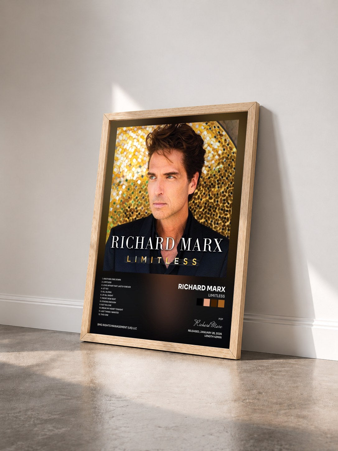 #bois Tableau de l'album LIMITLESS de Richard Marx vu de trois quarts, cadre en bois brut