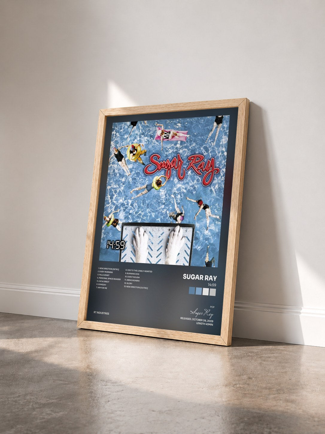 #bois Tableau de l'album 14:59 de Sugar Ray vu de trois quarts, cadre en bois brut