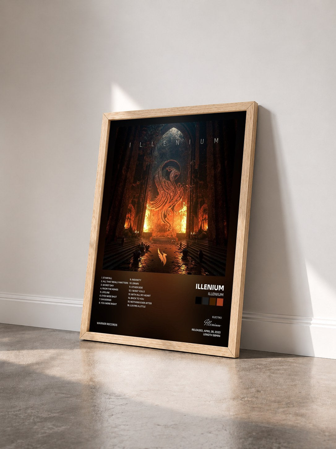 #bois Tableau de l'album ILLENIUM de Illenium vu de trois quarts, cadre en bois brut