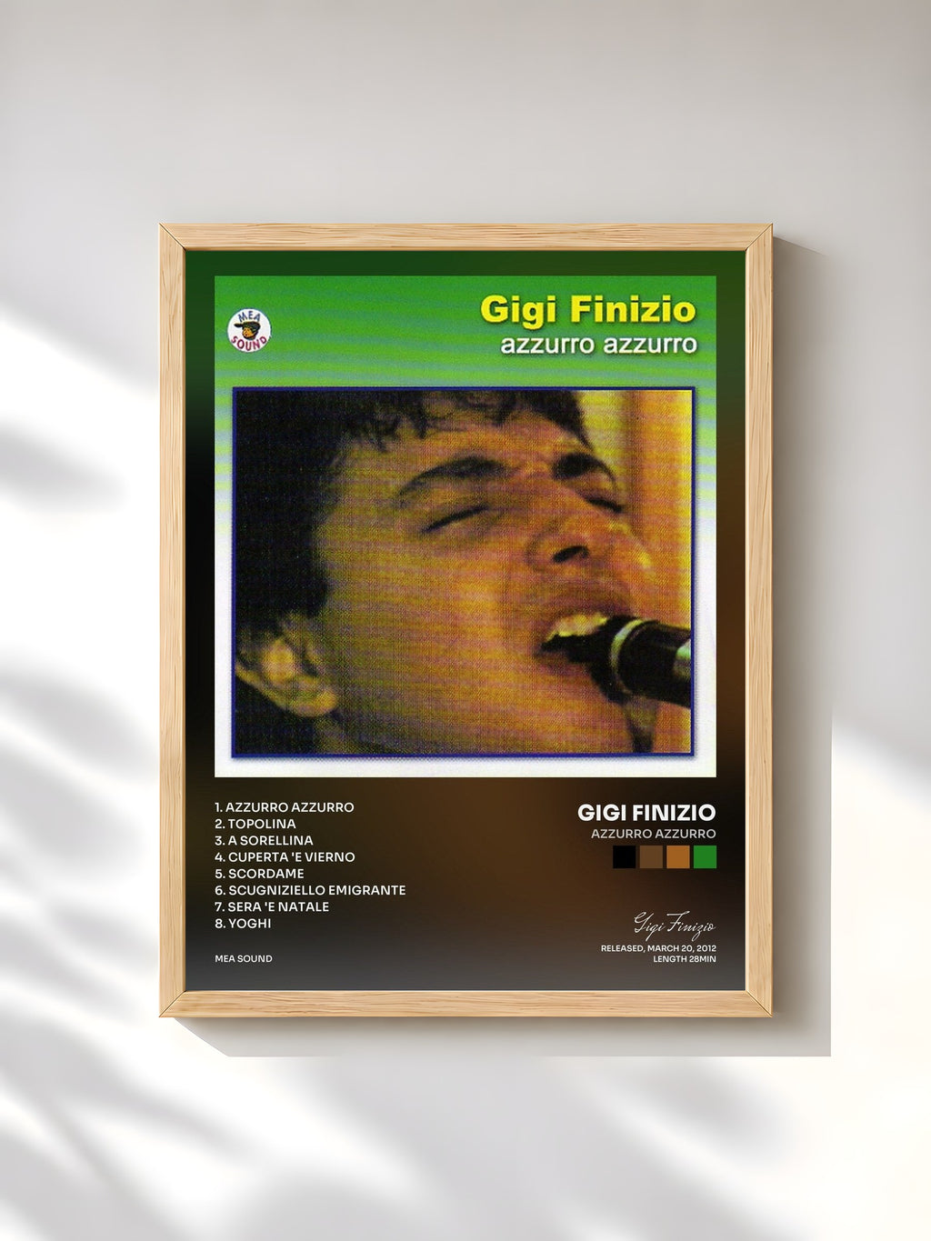 #bois Tableau de l'album Azzurro azzurro de Gigi Finizio, cadre en bois brut, imprimé et encadré en France