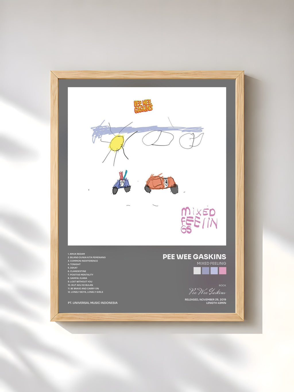 #bois Tableau de l'album Mixed Feeling de Pee Wee Gaskins, cadre en bois brut, imprimé et encadré en France