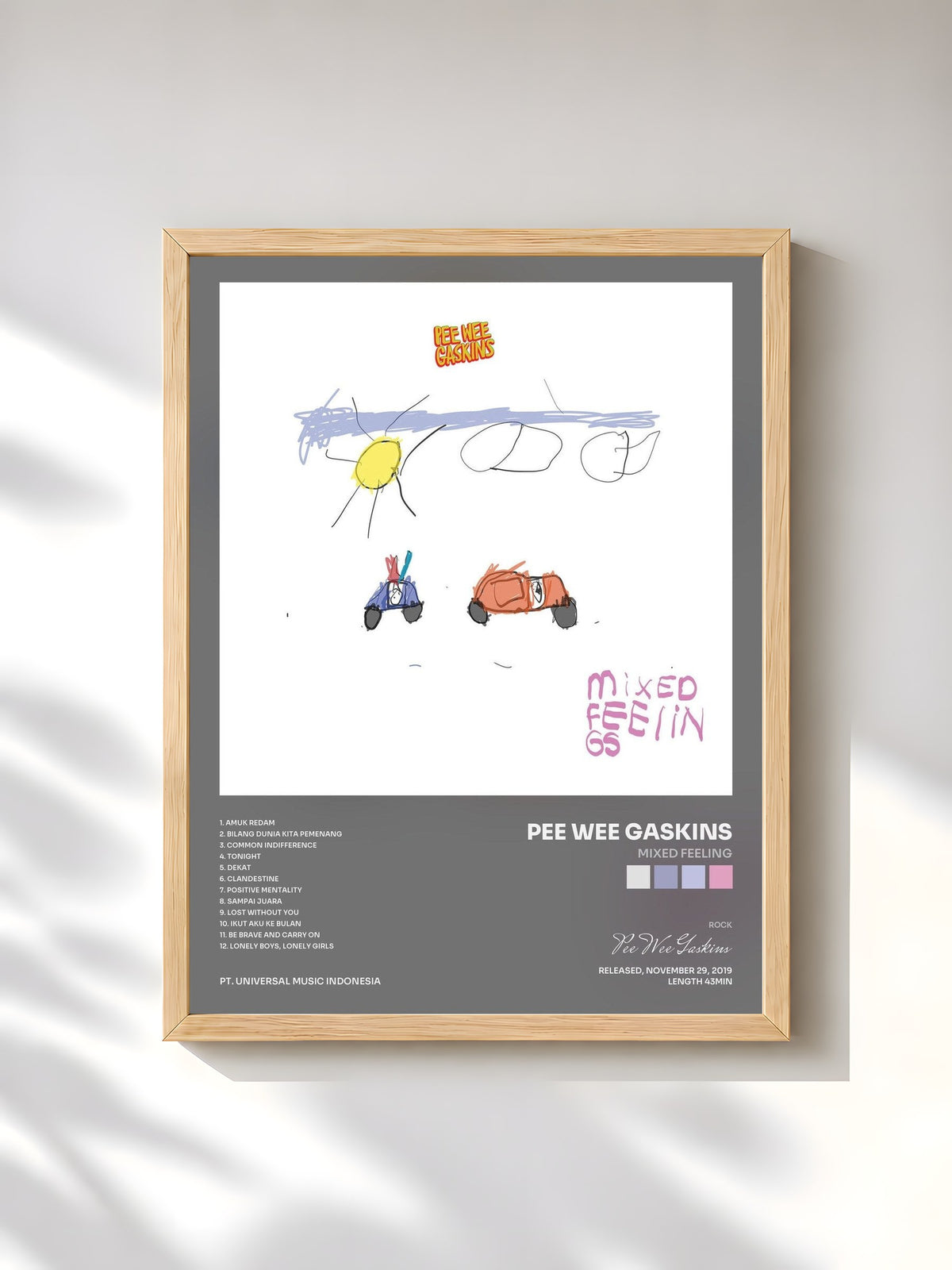 #bois Tableau de l'album Mixed Feeling de Pee Wee Gaskins, cadre en bois brut, imprimé et encadré en France