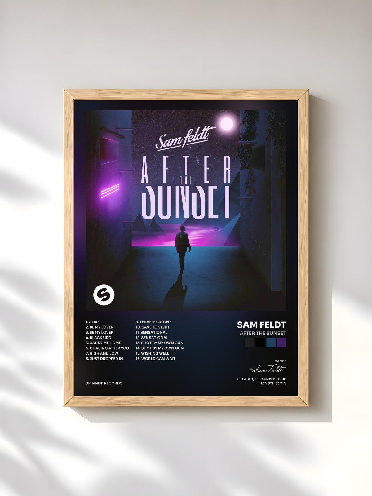 #bois Tableau de l'album After The Sunset de Sam Feldt, cadre en bois brut, imprimé et encadré en France
