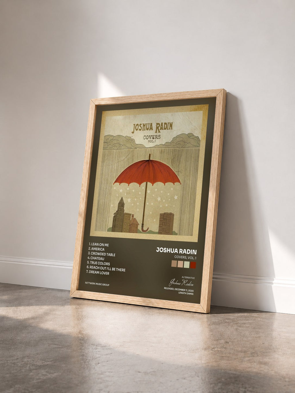 #bois Tableau de l'album Covers, Vol. 1 de Joshua Radin vu de trois quarts, cadre en bois brut