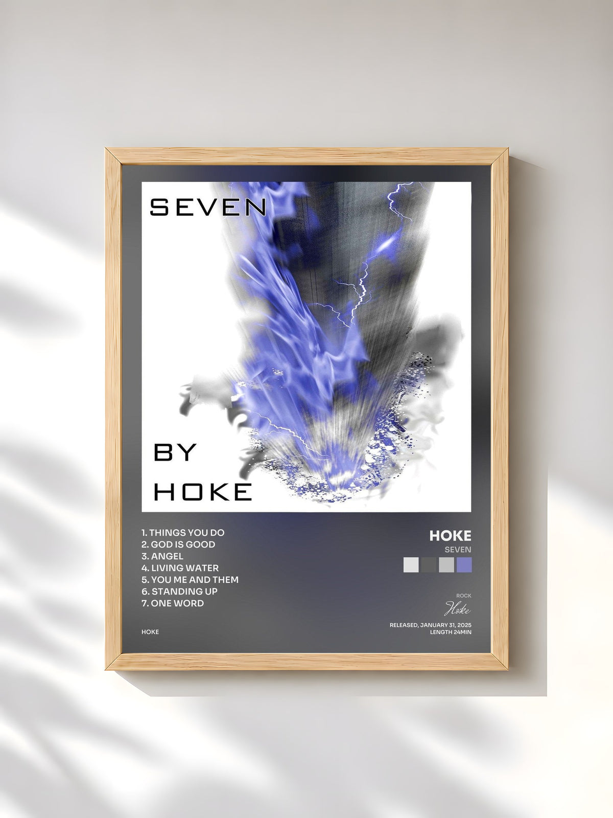 #bois Tableau de l'album Seven de Hoke, cadre en bois brut, imprimé et encadré en France