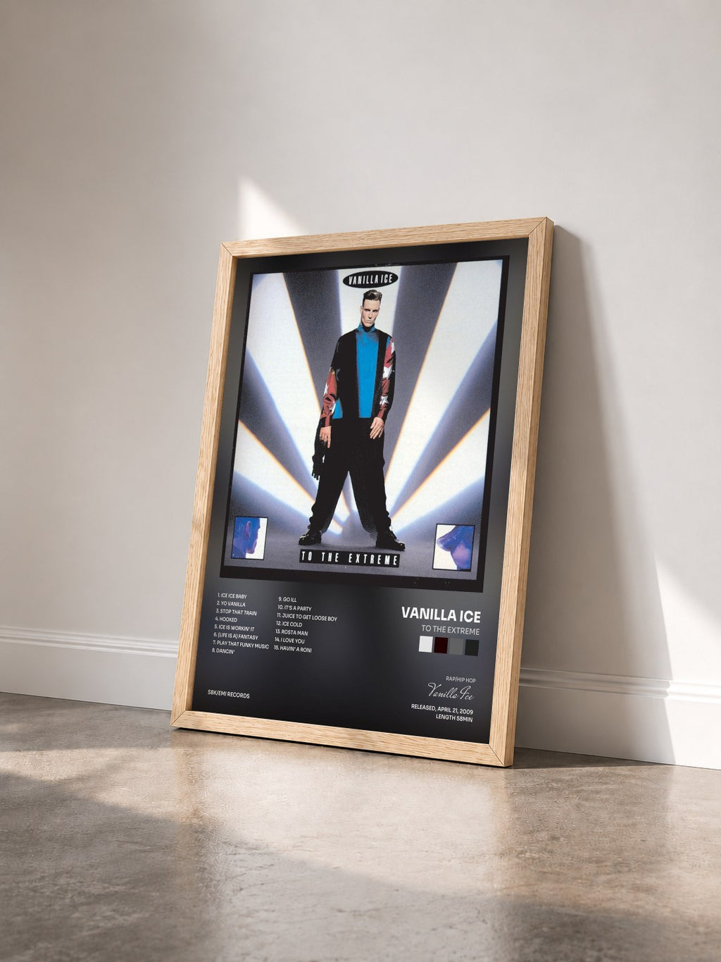 #bois Tableau de l'album To The Extreme de Vanilla Ice vu de trois quarts, cadre en bois brut