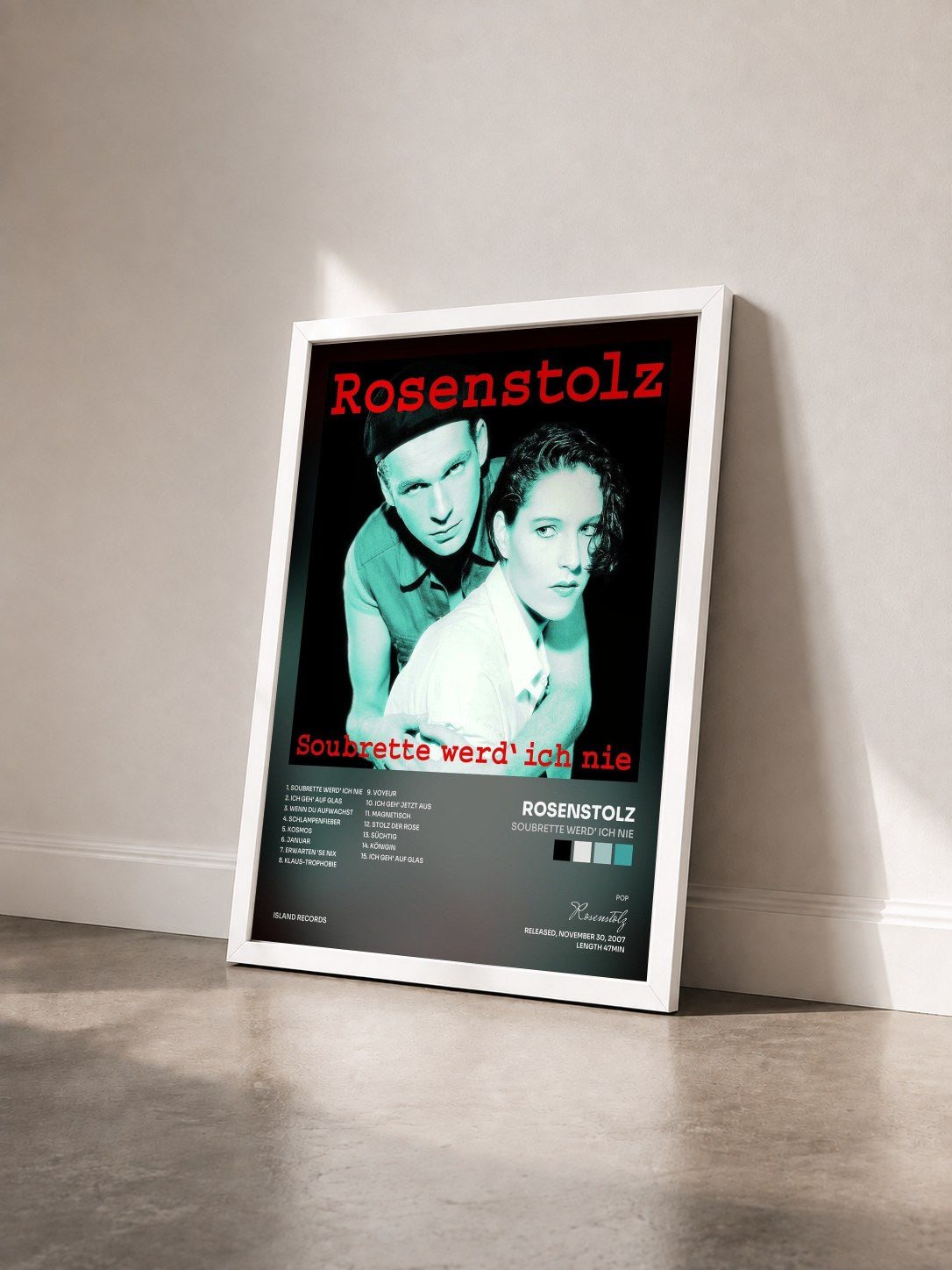 #blanc Tableau de l'album Soubrette werd' ich nie de Rosenstolz vu de trois quarts, cadre blanc