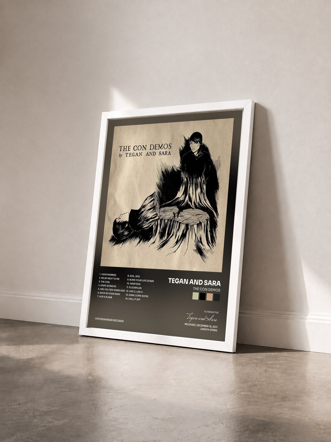 #blanc Tableau de l'album The Con Demos de Tegan and Sara vu de trois quarts, cadre blanc