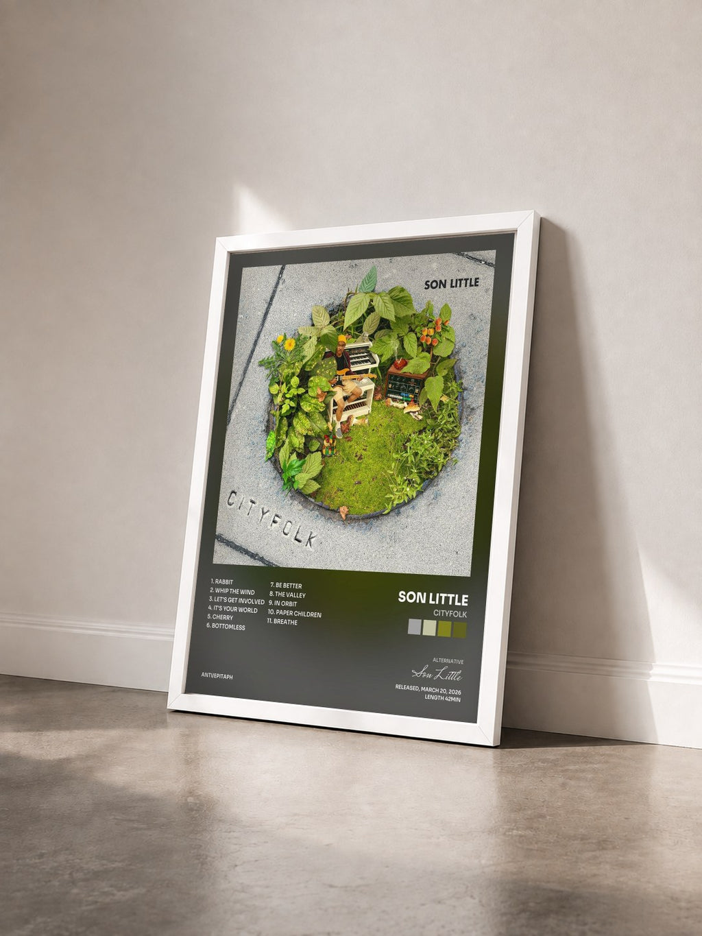 #blanc Tableau de l'album Cityfolk de Son Little vu de trois quarts, cadre blanc