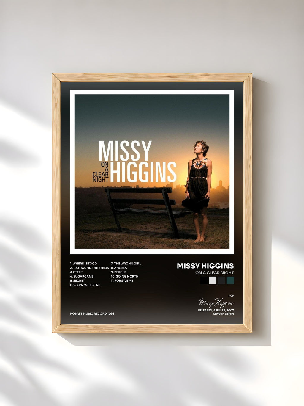 #bois Tableau de l'album On a Clear Night de Missy Higgins, cadre en bois brut, imprimé et encadré en France