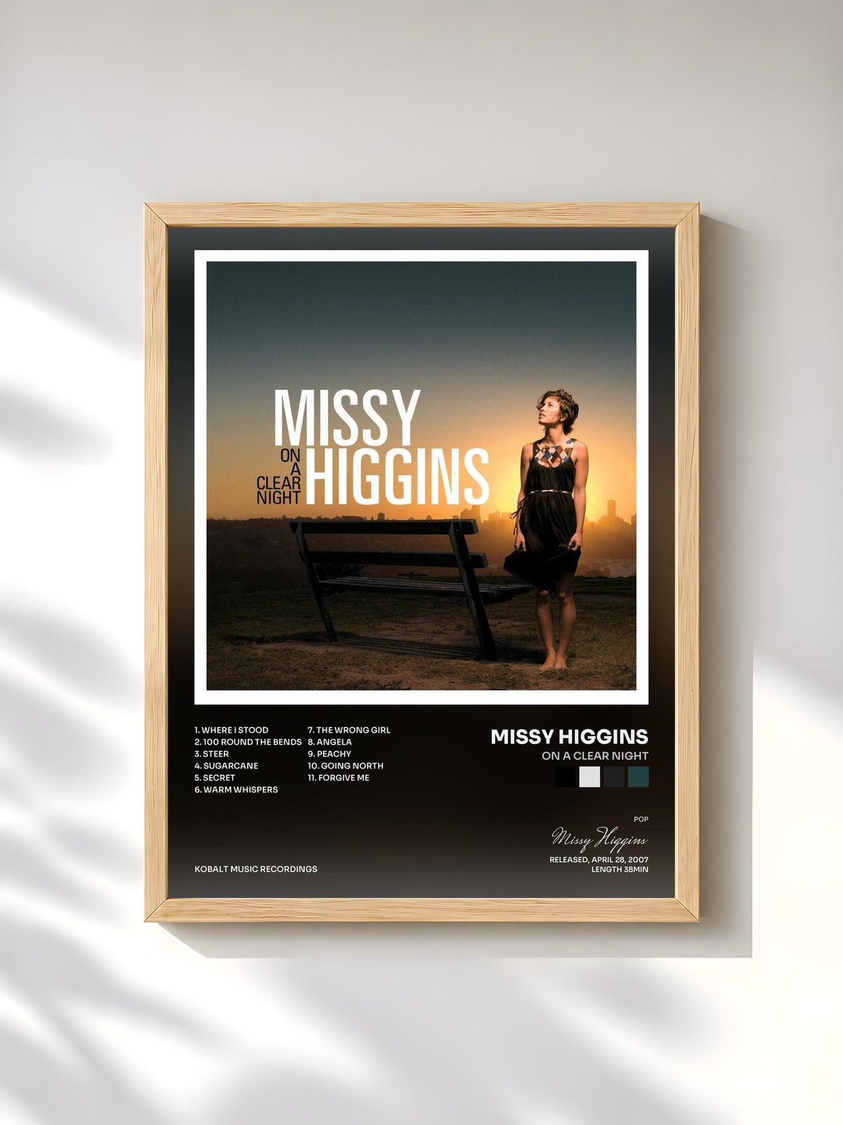 #bois Tableau de l'album On a Clear Night de Missy Higgins, cadre en bois brut, imprimé et encadré en France