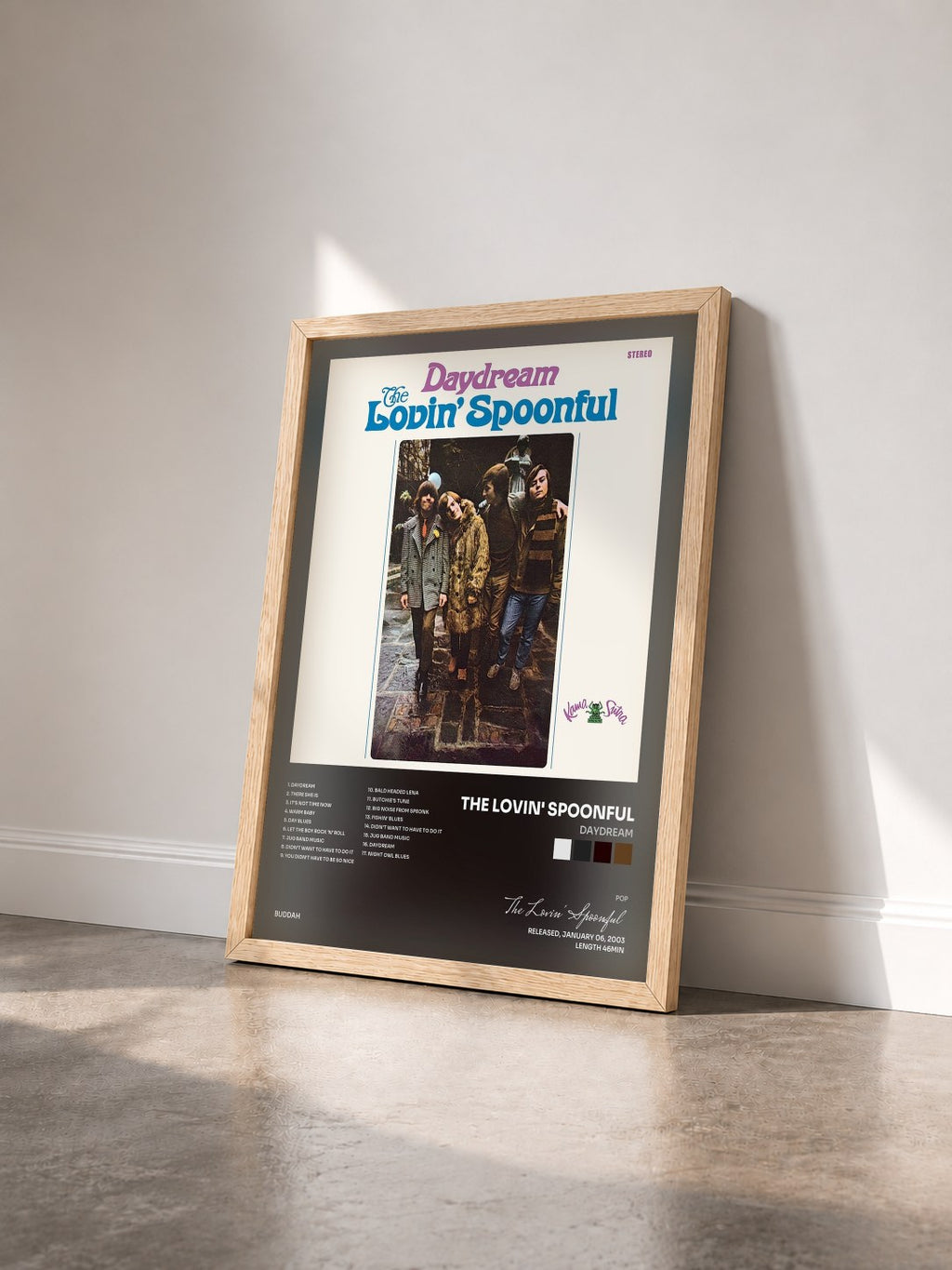 #bois Tableau de l'album Daydream de The Lovin' Spoonful vu de trois quarts, cadre en bois brut