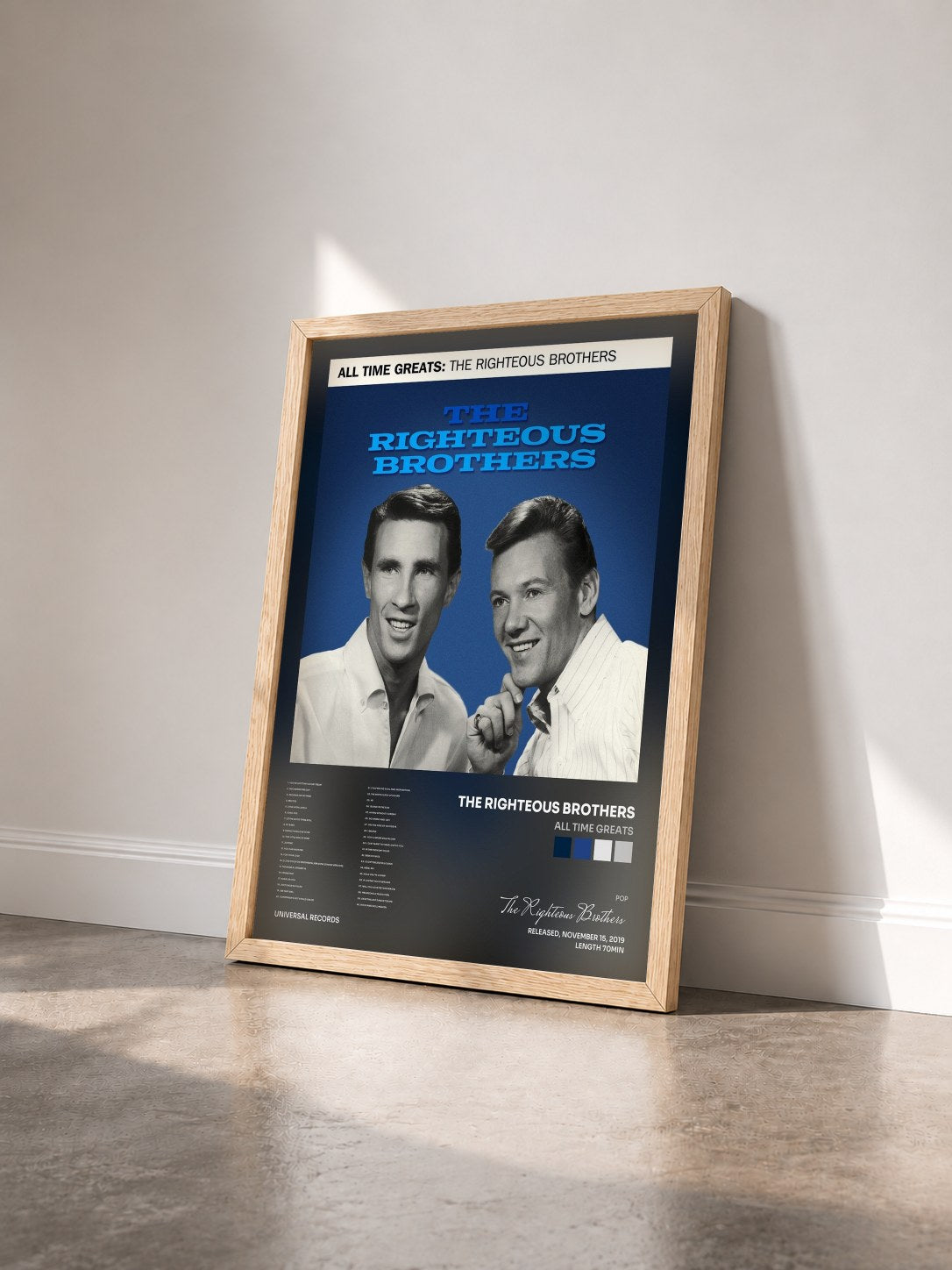 #bois Tableau de l'album All Time Greats de The Righteous Brothers vu de trois quarts, cadre en bois brut