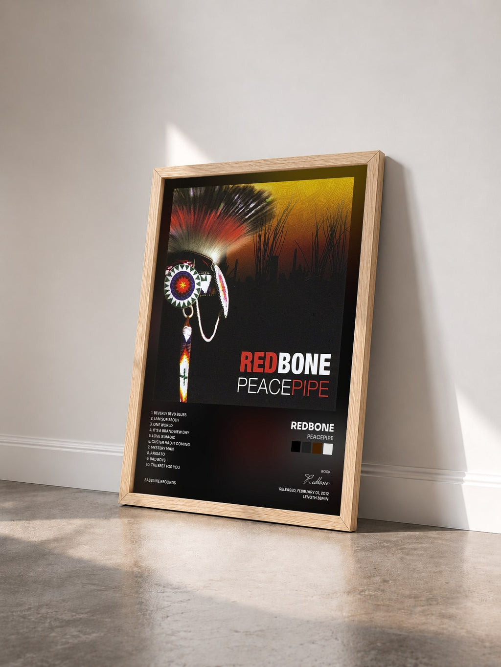 #bois Tableau de l'album Peacepipe de Redbone vu de trois quarts, cadre en bois brut