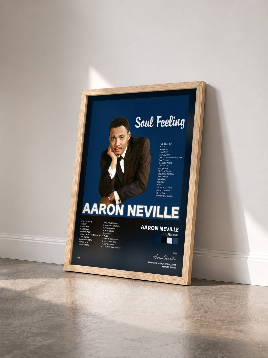 #bois Tableau de l'album Soul Feeling de Aaron Neville vu de trois quarts, cadre en bois brut