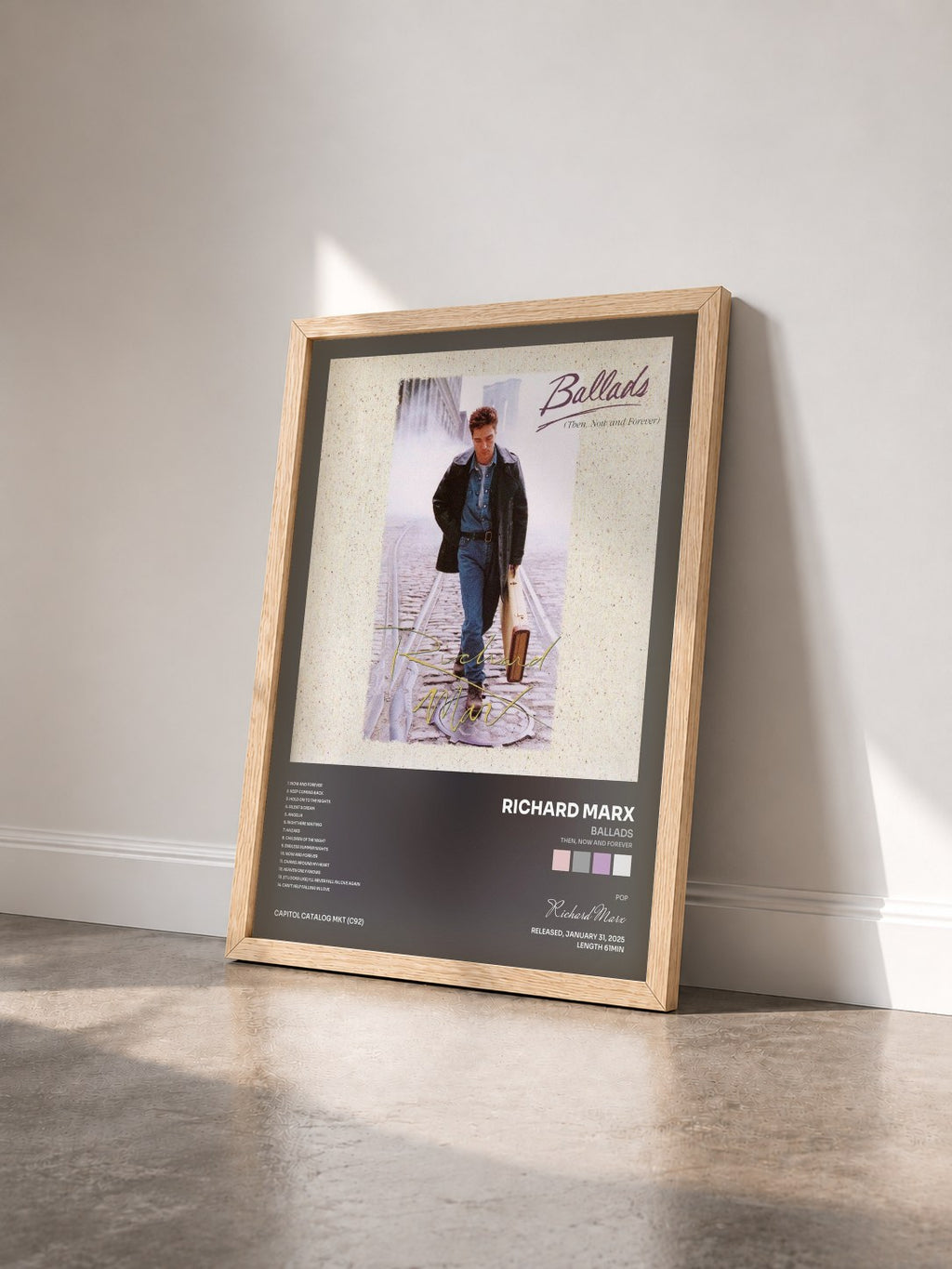 #bois Tableau de l'album Ballads (Then, Now And Forever) de Richard Marx vu de trois quarts, cadre en bois brut