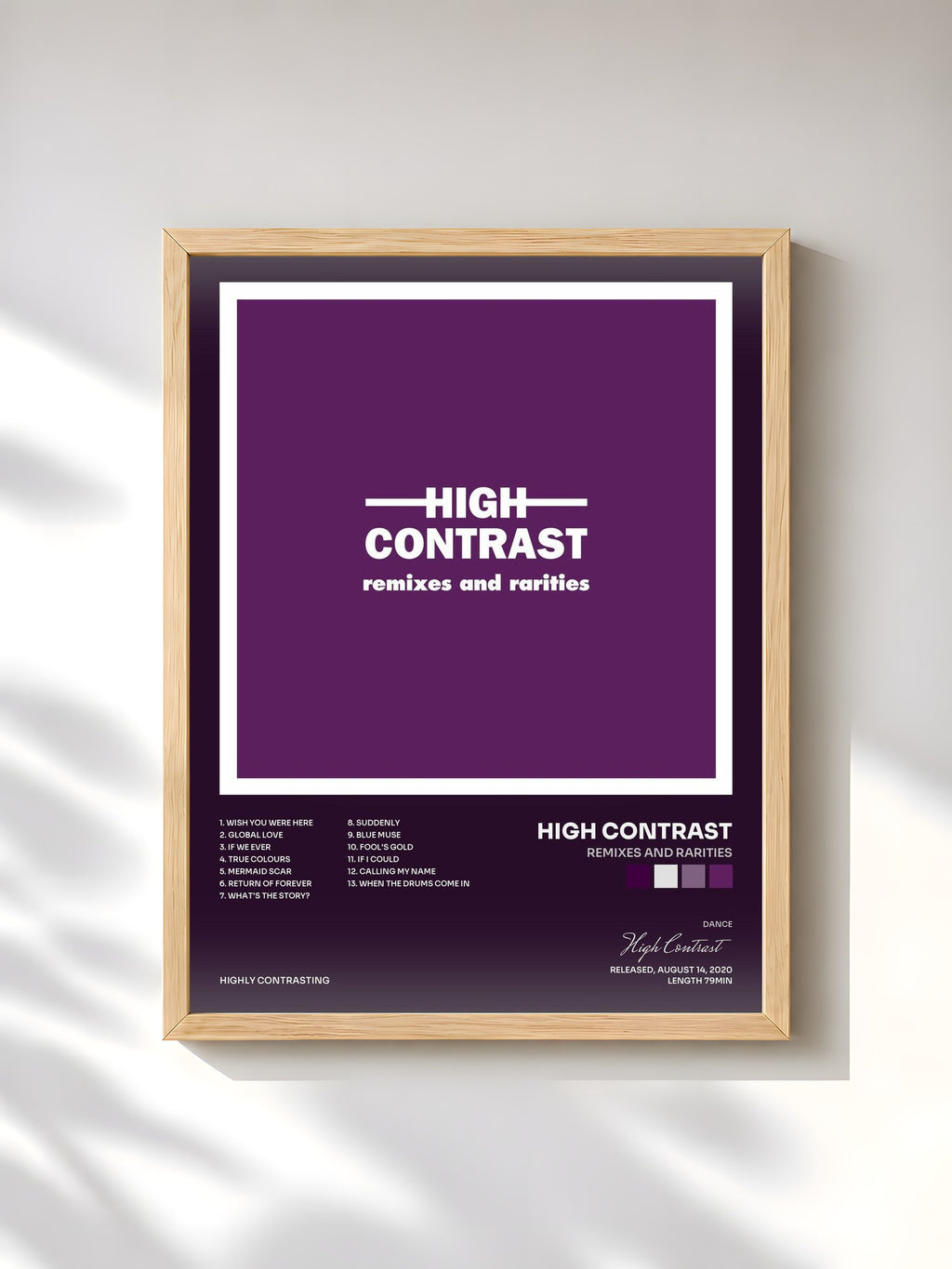 #bois Tableau de l'album Remixes and Rarities de High Contrast, cadre en bois brut, imprimé et encadré en France