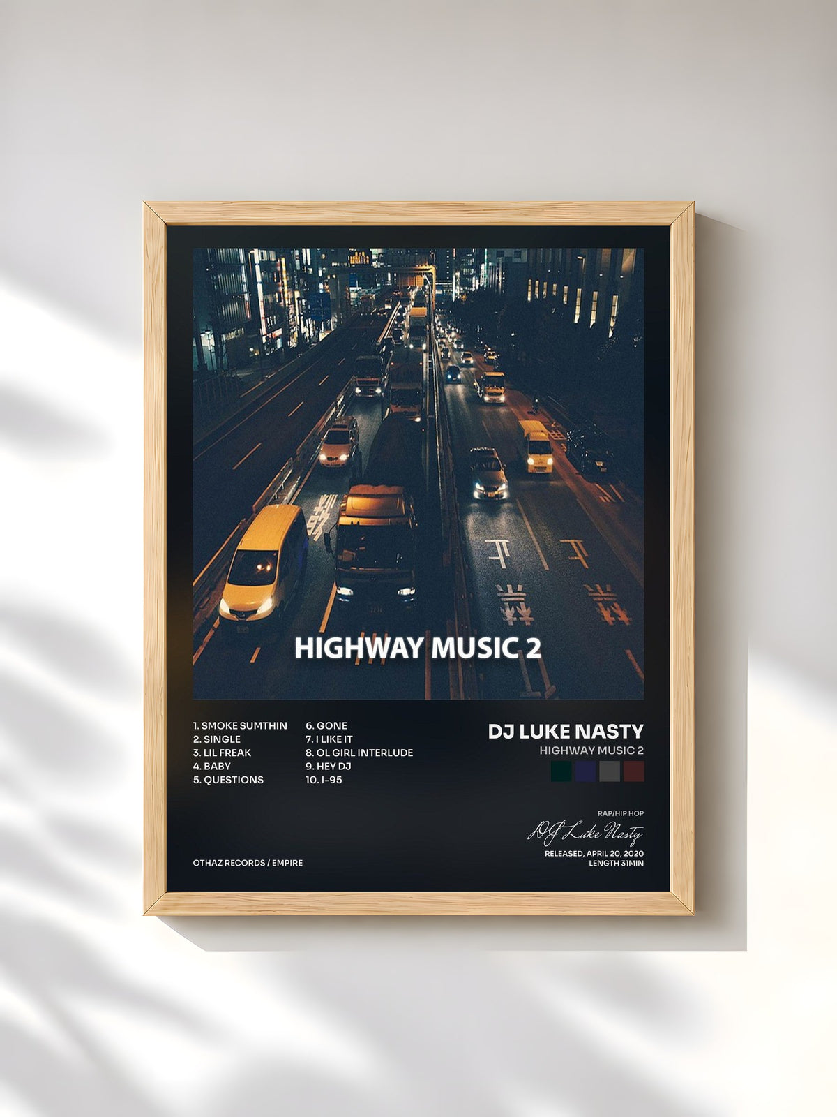 #bois Tableau de l'album Highway Music 2 de DJ Luke Nasty, cadre en bois brut, imprimé et encadré en France
