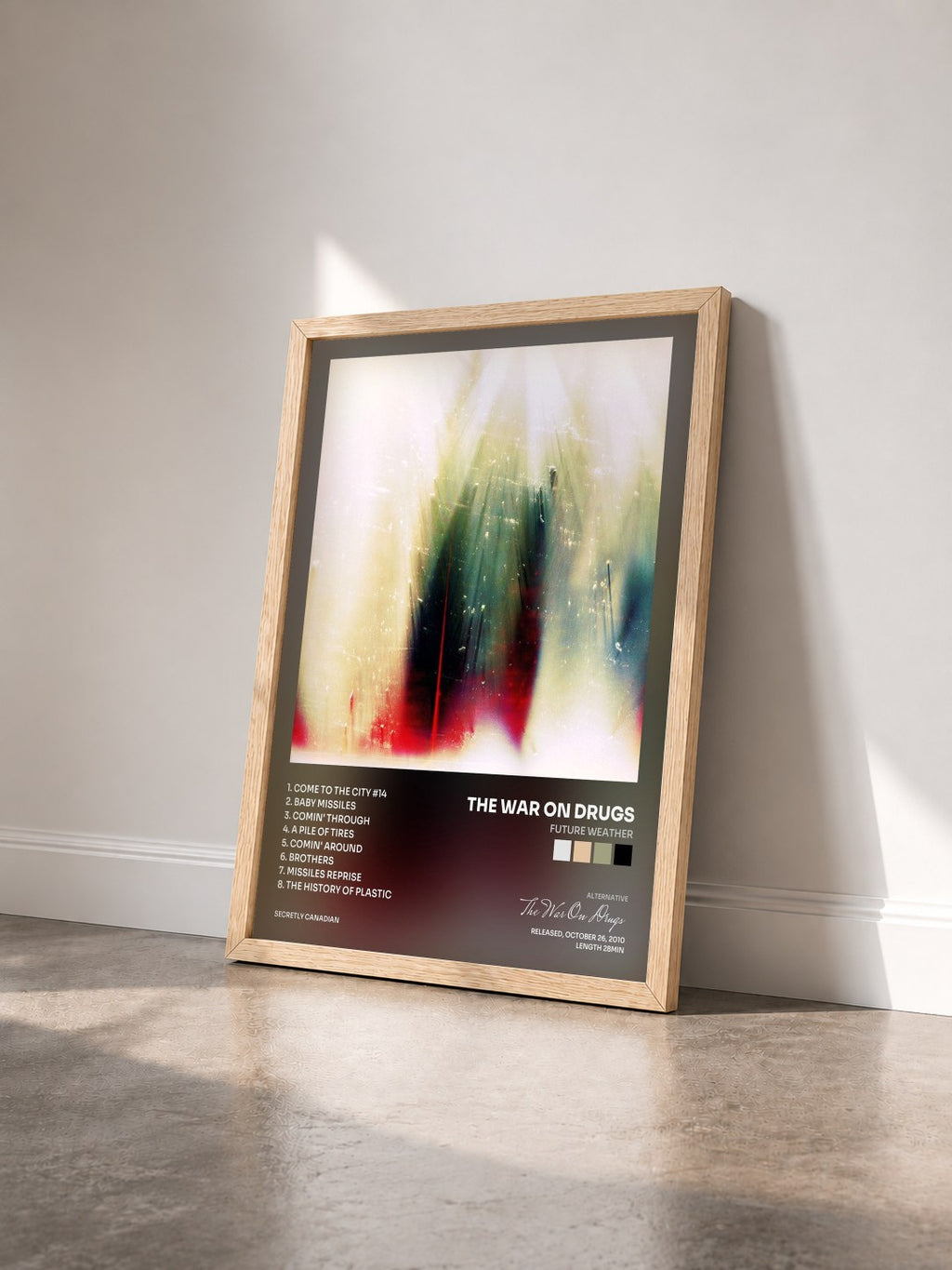 #bois Tableau de l'album Future Weather de The War On Drugs vu de trois quarts, cadre en bois brut