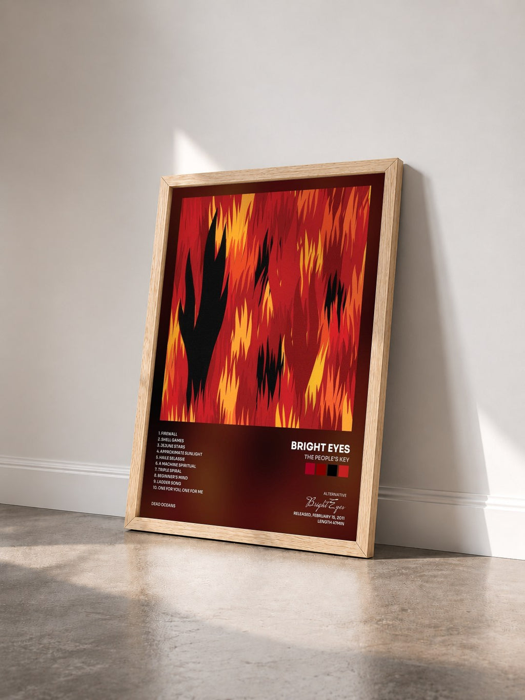 #bois Tableau de l'album The People's Key de Bright Eyes vu de trois quarts, cadre en bois brut