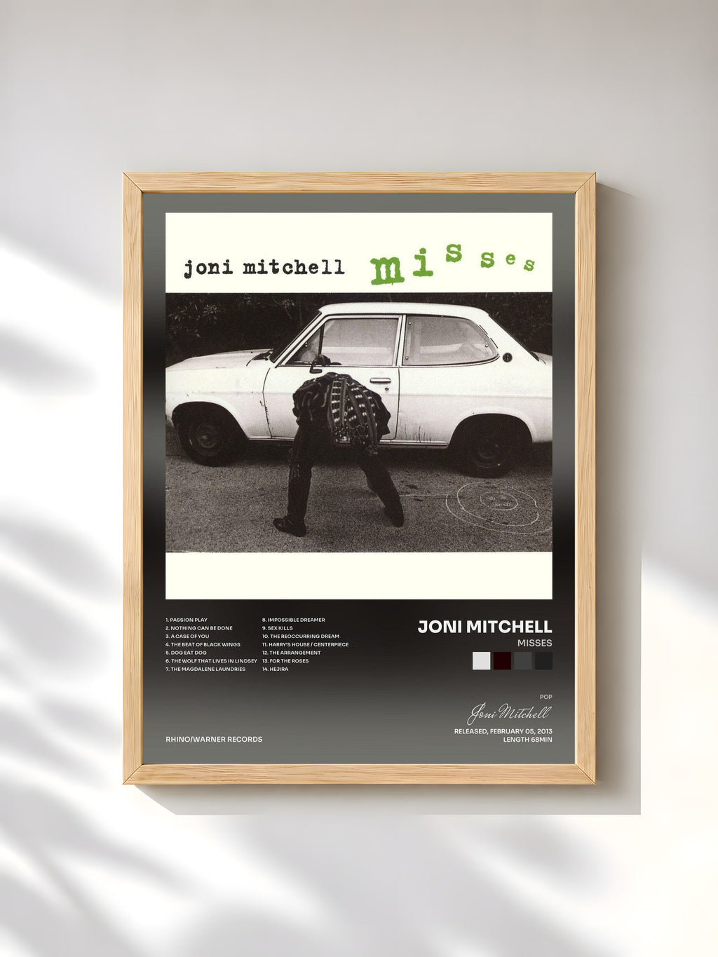 #bois Tableau de l'album Misses de Joni Mitchell, cadre en bois brut, imprimé et encadré en France