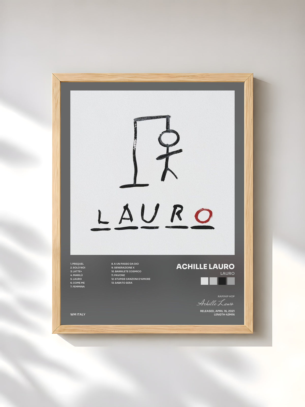 #bois Tableau de l'album LAURO de Achille Lauro, cadre en bois brut, imprimé et encadré en France