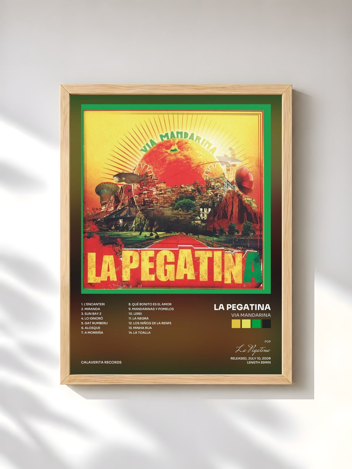 #bois Tableau de l'album Via Mandarina de La Pegatina, cadre en bois brut, imprimé et encadré en France
