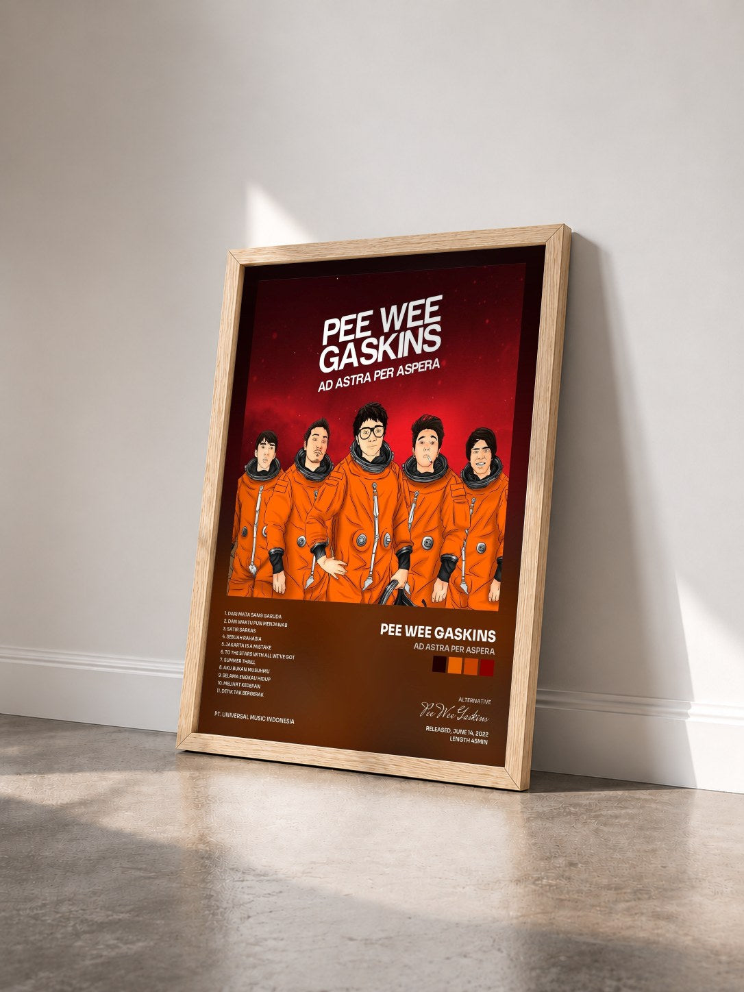 #bois Tableau de l'album Ad Astra Per Aspera de Pee Wee Gaskins vu de trois quarts, cadre en bois brut