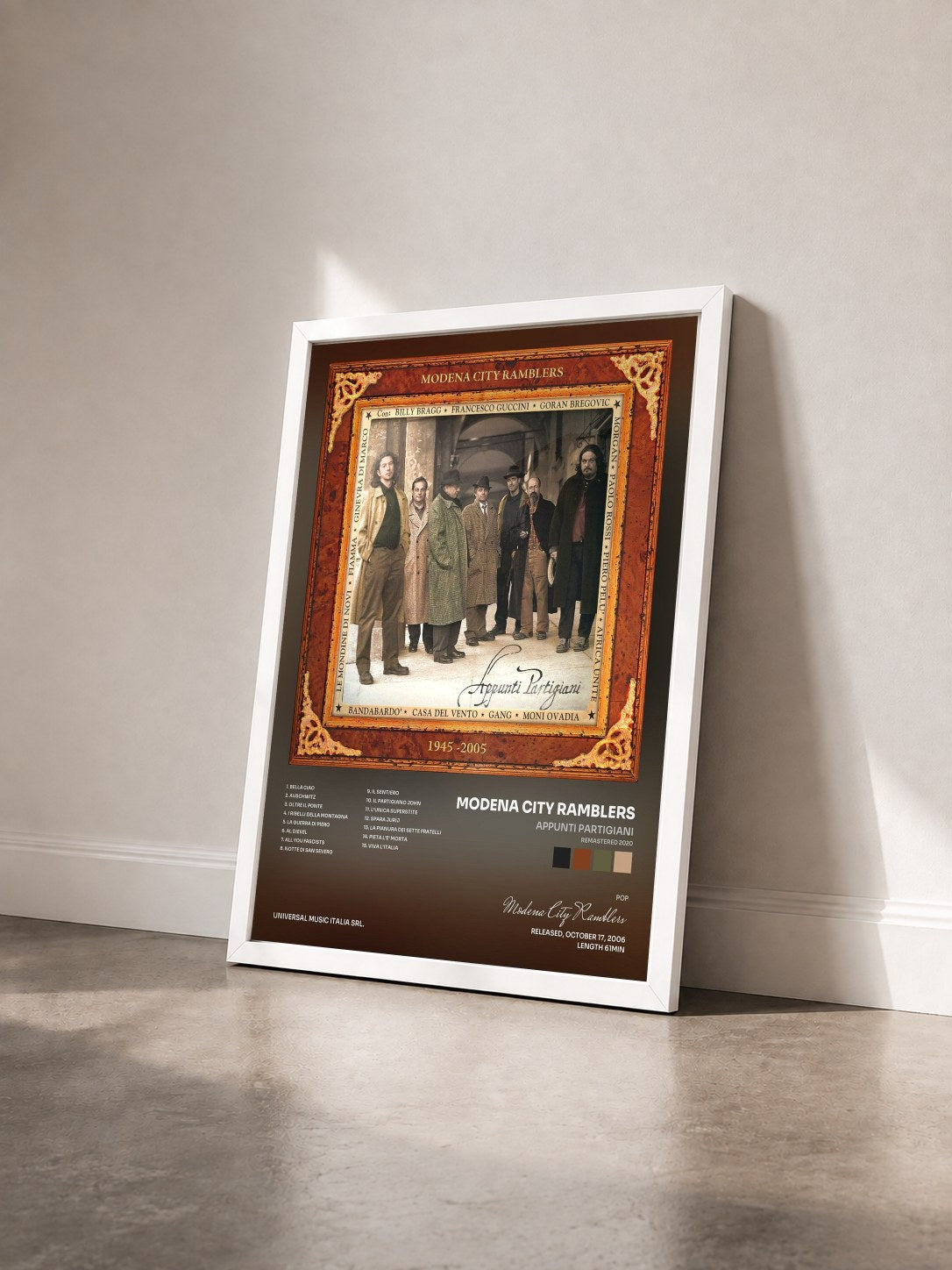 #blanc Tableau de l'album Appunti Partigiani (Remastered 2020) de Modena City Ramblers vu de trois quarts, cadre blanc