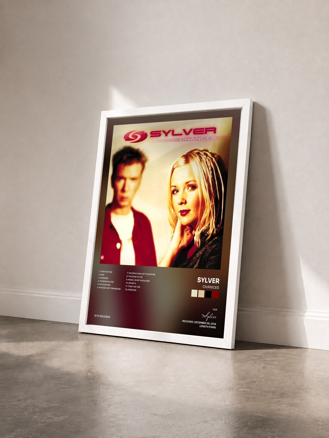 #blanc Tableau de l'album Chances de Sylver vu de trois quarts, cadre blanc