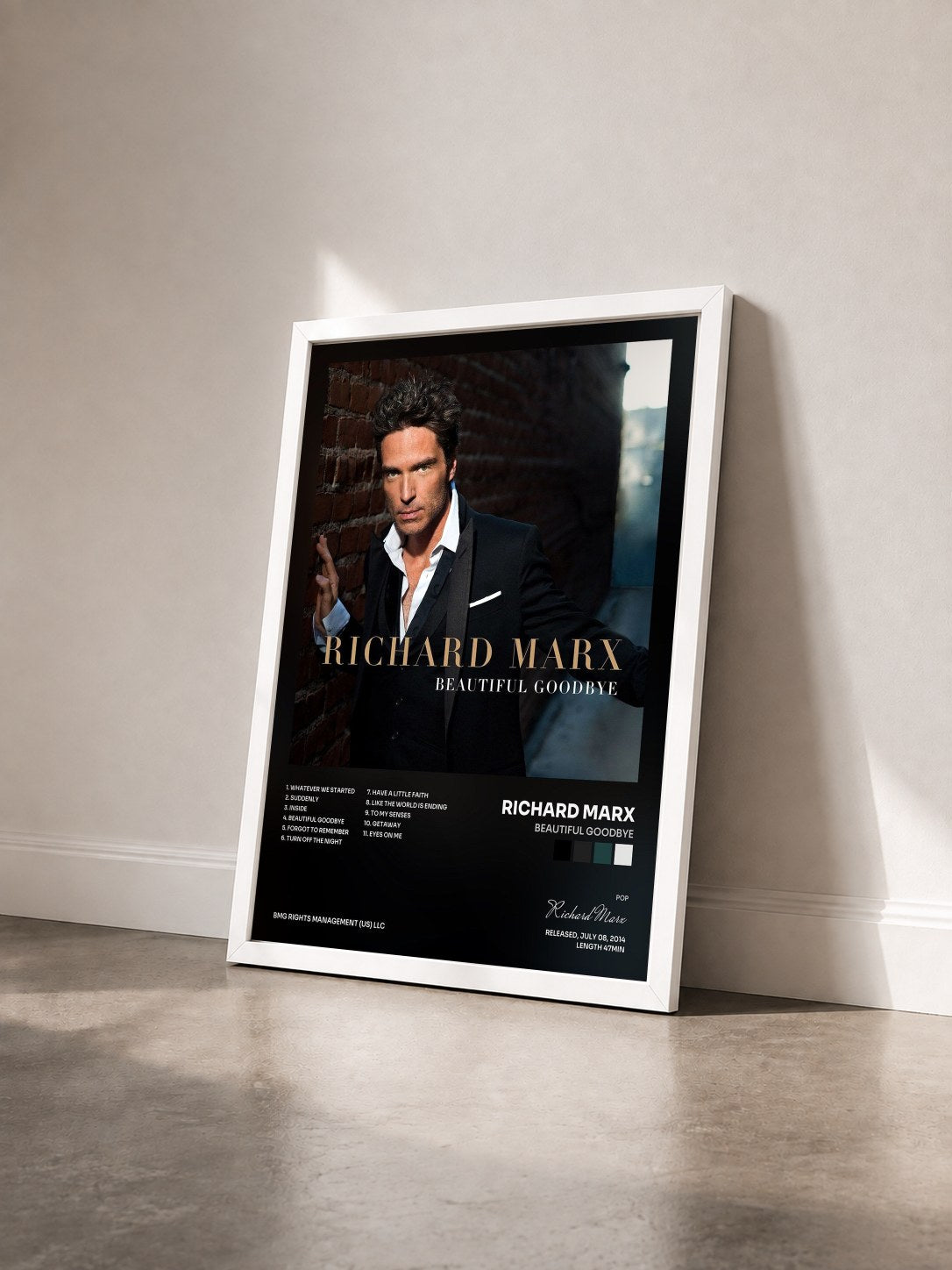 #blanc Tableau de l'album Beautiful Goodbye de Richard Marx vu de trois quarts, cadre blanc
