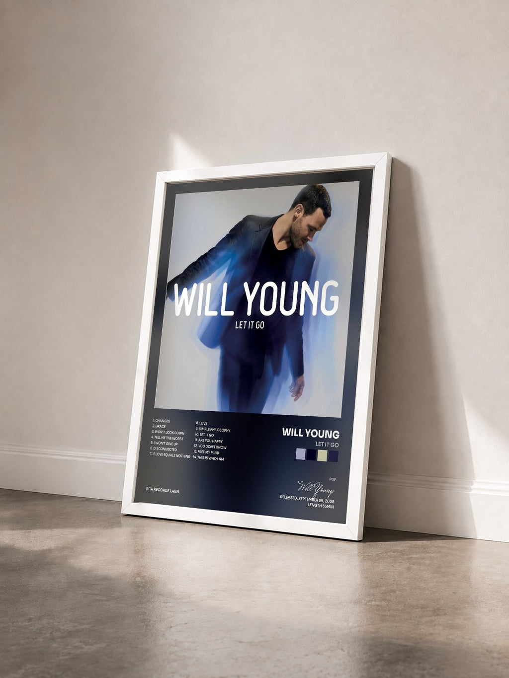 #blanc Tableau de l'album Let It Go de Will Young vu de trois quarts, cadre blanc
