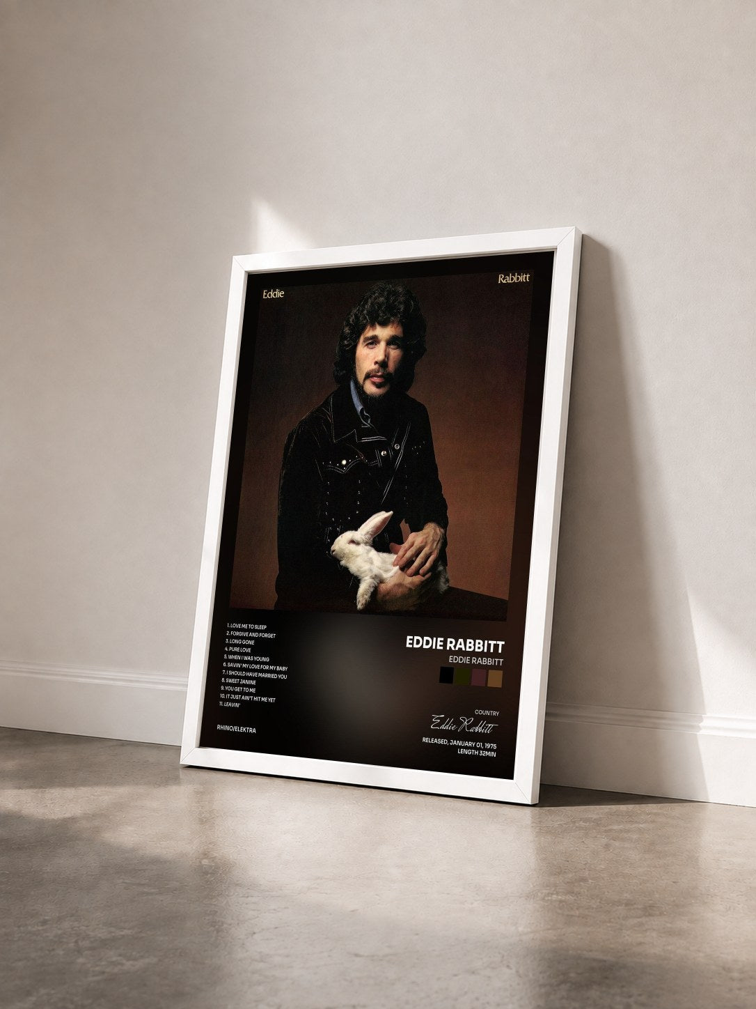 #blanc Tableau de l'album Eddie Rabbitt de Eddie Rabbitt vu de trois quarts, cadre blanc