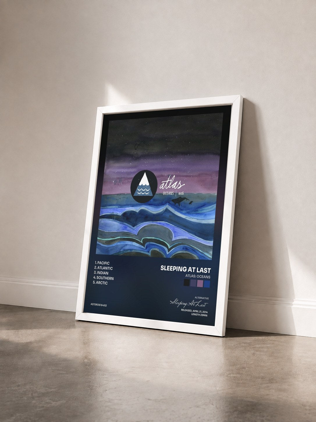 #blanc Tableau de l'album Atlas: Oceans de Sleeping At Last vu de trois quarts, cadre blanc