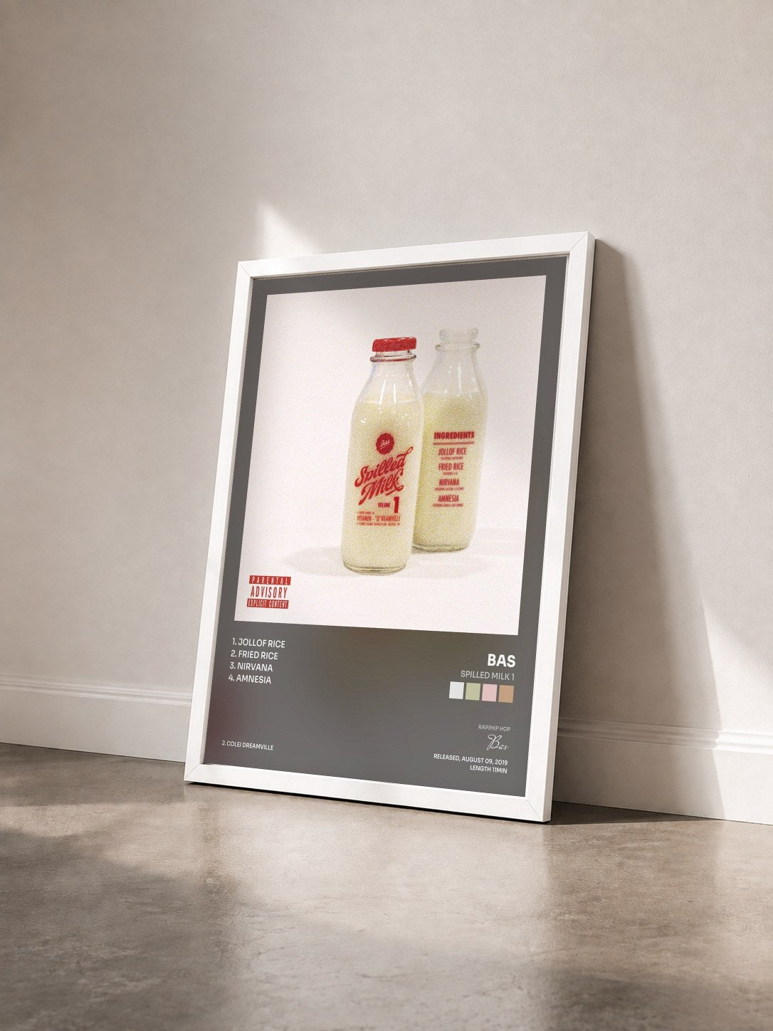 #blanc Tableau de l'album Spilled Milk 1 de Bas vu de trois quarts, cadre blanc