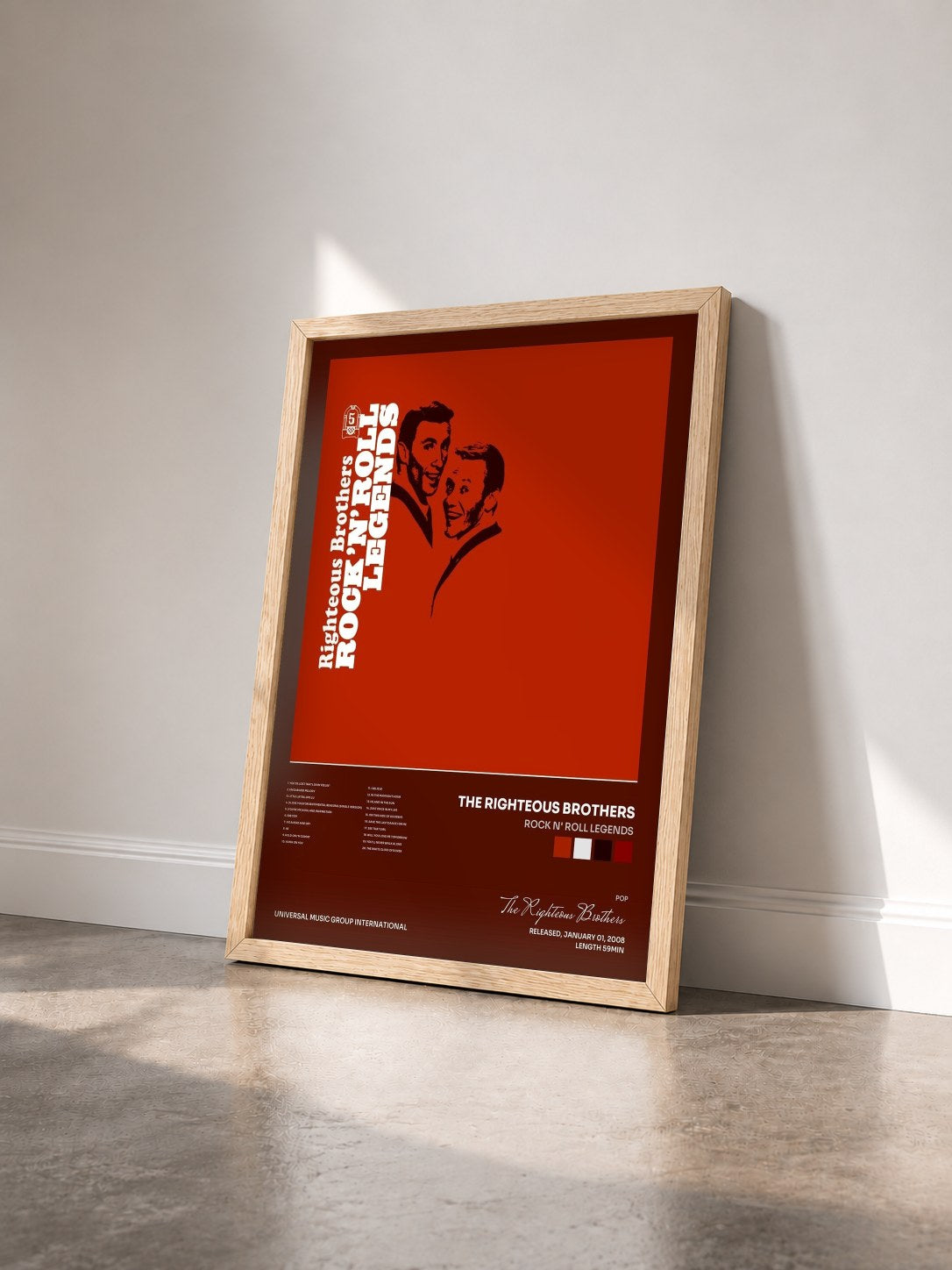 #bois Tableau de l'album Rock N' Roll Legends de The Righteous Brothers vu de trois quarts, cadre en bois brut