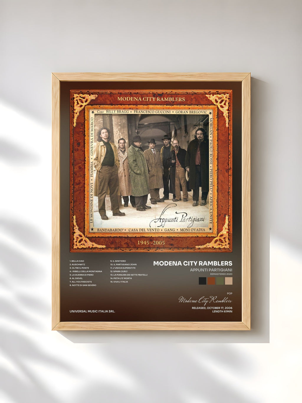 #bois Tableau de l'album Appunti Partigiani (Remastered 2020) de Modena City Ramblers, cadre en bois brut, imprimé et encadré en France
