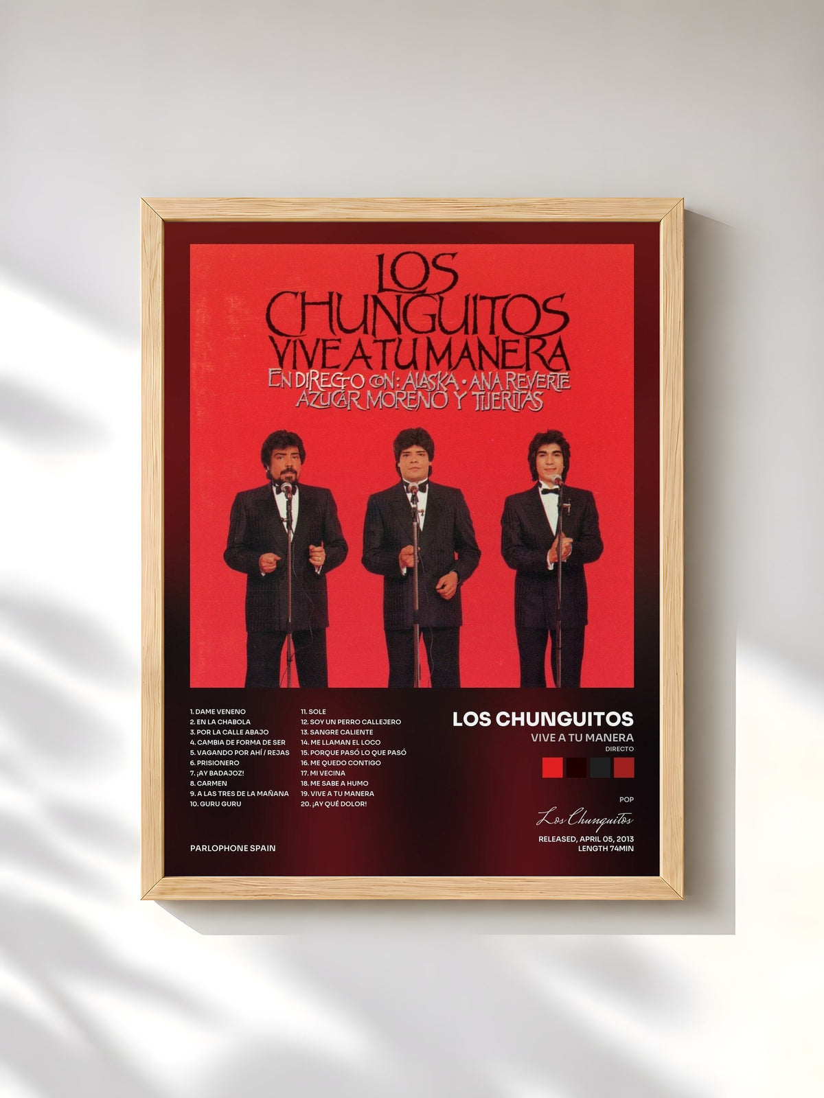 #bois Tableau de l'album Vive A Tu Manera (Directo) de Los Chunguitos, cadre en bois brut, imprimé et encadré en France